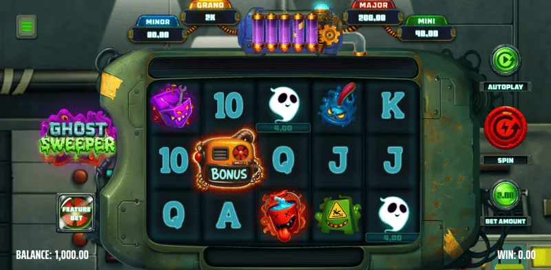 Ghost Sweeper - layar permainan utama dengan tata letak 5x3